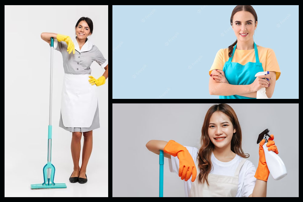 girls in housekeeping uniforms